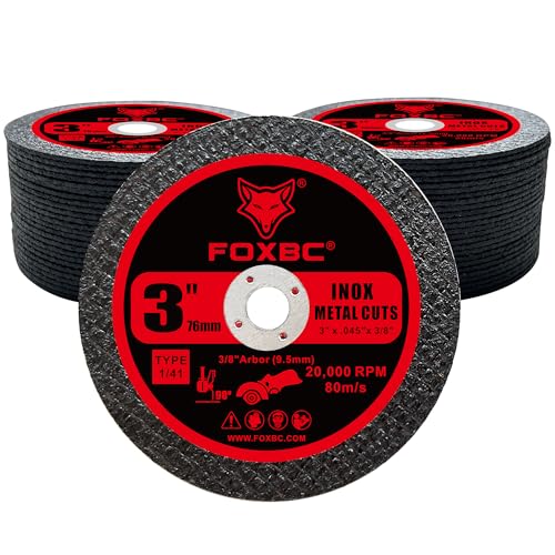 FOXBC 3 Inch Cut Off Wheel Discs, Metal & Stainless Steel Cutting Disc for Die Grinder, 3” x 3/64” x 3/8” - 50 Pack