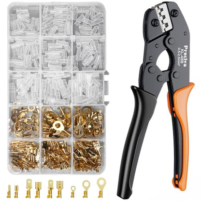 Preciva Terminal Crimper Tool Kit, Professional Ratcheting Wire Crimping Tool with AWG 24-10 Precision Carbide Jaws, Compact Ergonomic Design, 0.5-2.5mm² Electrical Terminals (300pcs) (CP25360)