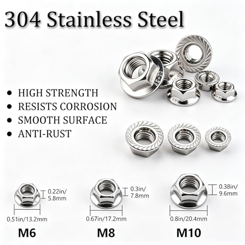 20PCS M10 x 1.5mm Thread 304 SS Hex Flange Nuts - color: Silver, size: M10x1.5 (20pcs)