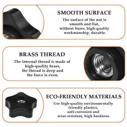 Aifeier ET 4 Pcs 3/8"-16 Female Thread Knob Black Nylon - size: 4 pcs 3/8"-16
