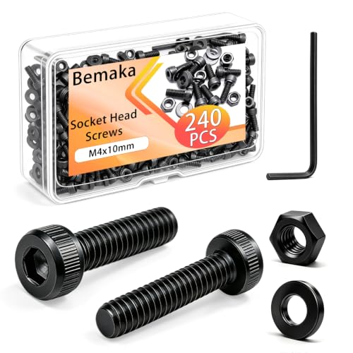 240Pcs M4 x 10mm Screws with Nuts and Wasehrs, Hex Socket Head Cap Screws 12.9 Grade Alloy Steel M4 Bolts with Hex Wrench - color: BK-M4 x 10mm