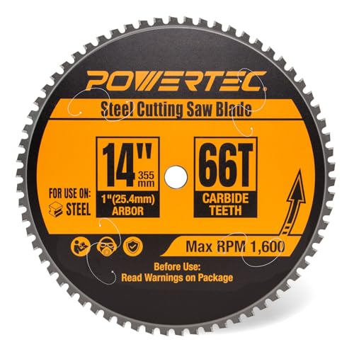 POWERTEC 14" Cold Saw Blade, 66T TCG, 1" Arbor, 1600 RPM (14014) - size: 14",1" Arbor, 66T
