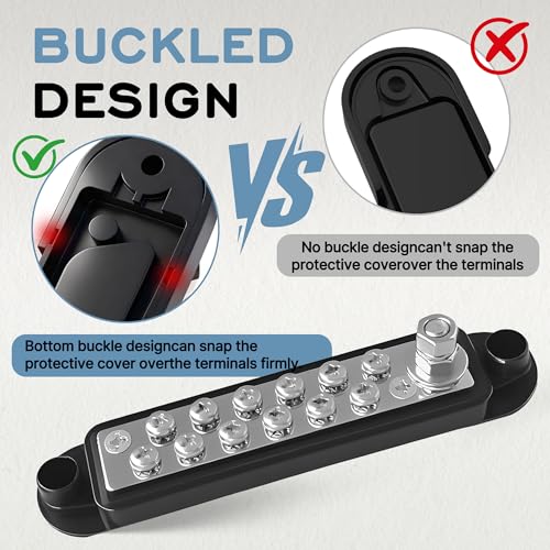 Marine Bus Bars, 1/4-inch Studs and 12#8 Terminal Screws, 12V 150A Power Distribution Ground Bus Bar, Suitable for Marine, Automotive, and Solar Wiring, Red and Biack - color: 2PCS Black & Red