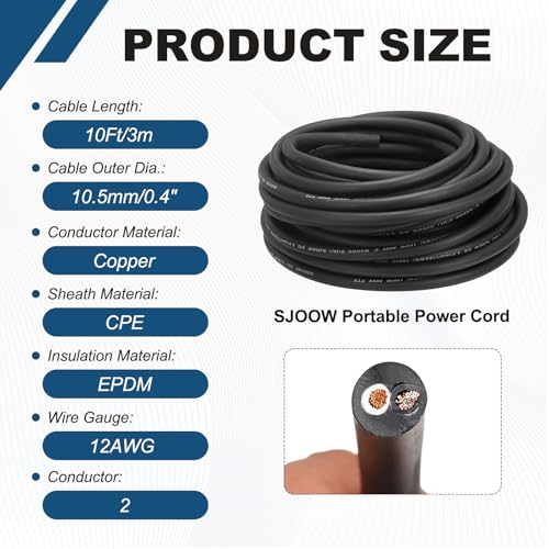 MECCANIXITY 12/2 SJOOW Electrical Wire Cable 10ft 12 AWG 2 Conductor UL - size: 12AWG*10ft, style: 2 Conductor
