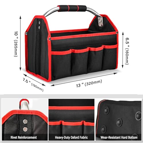 HAUTMEC 13 Inch Tool Bag, Foldable Open Top Tool Bag with Stiff Frame, Heavy-Duty Tool Tote with Padded Handle, Water-Resistant Base, Portable Tool Organizer for DIY & Jobsite Use – TB0001 (Pack of 3) - size: 13-Inch (Pack of 3), style: Foldable