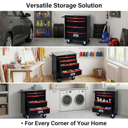 Rolling Tool Chest,Stainless Steel Worktop,Black,4‑Drawer - color: Black, size: 4-Drawers
