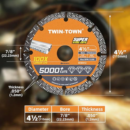 TWIN-TOWN 4 1/2" Diamond Cutting Wheel Metal Cut Off Wheel with 7/8" Arbor - style: 4 1/2 x 7/8"