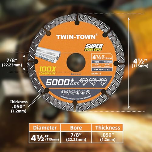 TWIN-TOWN 4 1/2" Diamond Cutting Wheel Metal Cut Off Wheel with 7/8" Arbor - style: 4 1/2 x 7/8"