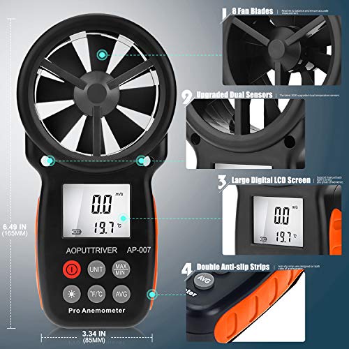 HVAC Anemometer 8-Blade CFM Air Flow Velocity Tester up to 67.1 mph - color: AP-007 Standard