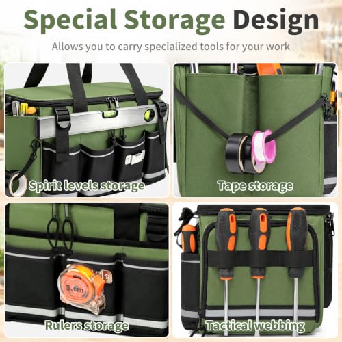 14-Inch Heavy Duty Tool Bag, 17 Pocket Tool Box Organizer - color: Green