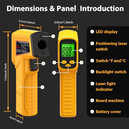 FKM Infrared Thermometer Gun Non-Contact Laser Temperature Gun -58°F~986°F - color: Yellow