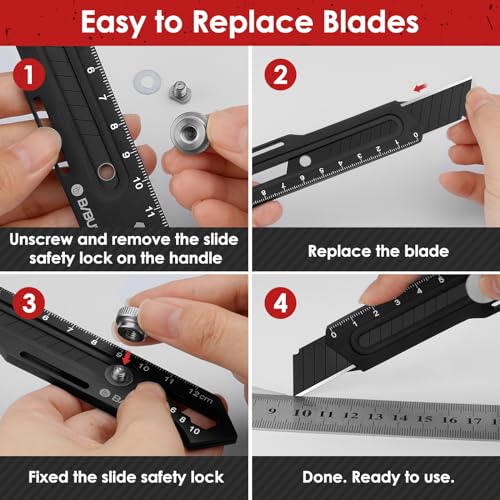 BIBURY 2 Pcs 18mm Retractable Utility Knife, Stainless Steel Box Cutter - color: Black