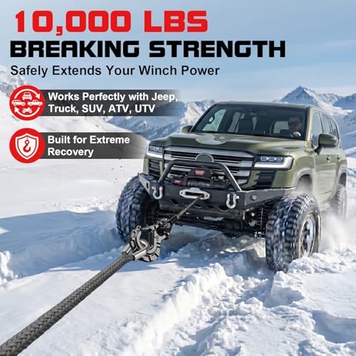 Synthetic Winch Rope Extension - 1/4'' X 50ft 10,000 LBS Heavy Duty Extension Winch Line Cable Replacement for ATV UTV Off Road Vehicle Jeep Truck - Grey - color: Grey, size: 1/4 Inch x 50 Feet