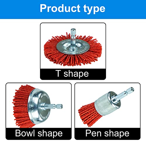 SALI 10 Pack Nylon Filament Abrasive Wire Brush Wheel & Cup Brush Set with 1/4 Inch Hex Shank, 4 Sizes Nylon Drill Brush Set for Removal of Rust Corrosion Paint