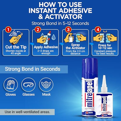 MITREAPEL CA Glue with Activator (0.80oz-3.30fl oz) Instant Bond Professional Cyanoacrylate Adhesive and Super Glue Accelerator for Woodworking, Ceramic, 3D Printing, Glass, DIY&Craft, Plastic,Repair - size: 1 Pack