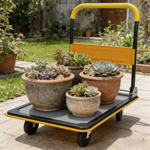 Foldable Platform Hand Truck, Heavy Duty Push Cart Dolly (Yellow) - color: Yellow-660lbs