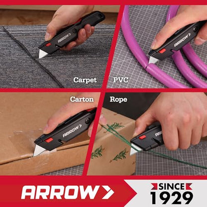 ARROW Retractable Box Cutter, Quick Change Utility Knife with 4 SK2 Blades - size: 7" x 1.25" x 0.75"