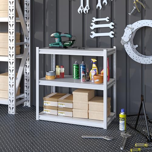 Garage Shelving Adjustable 3 Tier Heavy Duty Metal Storage Shelves Adjustable Utility Rack Organization for Kitchen, Pantry, Closet, Garage, Office 31.5" W x 15.75" D x 31.5" H, White - color: White-s 3 Tier