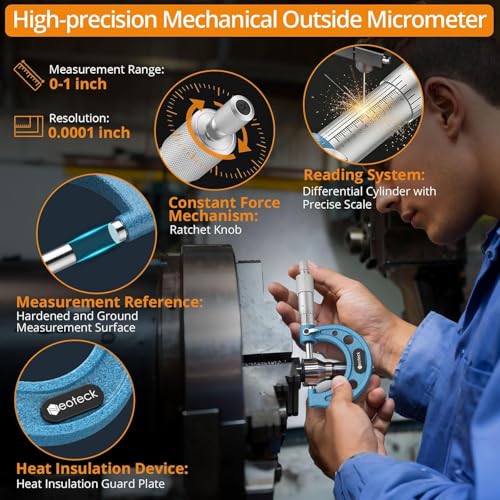 Neoteck 0-1" Outside Micrometer 0.0001" Resolution Carbide-Tipped Anvils - size: 0-1"-1Pcs
