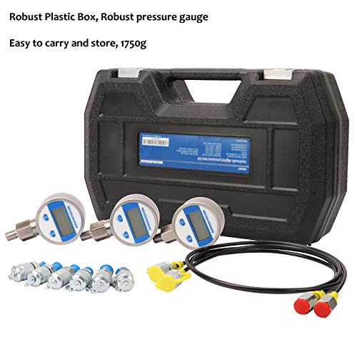MEASUREMAN Portable Excavator Hydraulic Digital Pressure Test Kit, Includes 6 Test Couplings, 3 Digital Pressure Gauges (3500/6000/9000 PSI), 2 Test Hoses, Packed in Durable Plastic Case - style: Digital Hydraulic Pressure Test Kit（11in1）