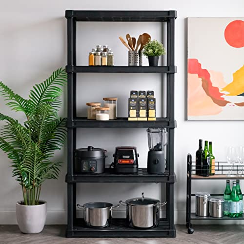 IRIS USA Plastic Storage Shelves |Made in USA| 73"H x 36"W x 18"D - Black - size: 5 Tier | 18"D x 36"W x 73"H