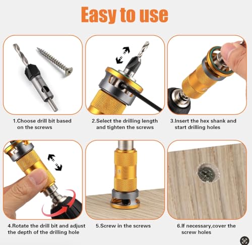 4-Piece HCS Countersink Drill Bit Set with Tool-Free Depth Stop