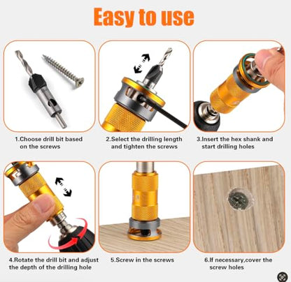 4-Piece HCS Countersink Drill Bit Set with Tool-Free Depth Stop