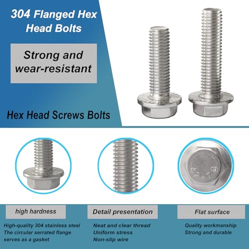 M10 x 75mm 4Pcs Flanged Hex Head Bolts, M10 x 1.5 Bolts, Flange Hexagon Head Screws, 304 Stainless Steel, Bright Finish, Metric Fully Thread - size: M10 x 75mm(4PCS)