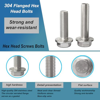 M10 x 75mm 4Pcs Flanged Hex Head Bolts, M10 x 1.5 Bolts, Flange Hexagon Head Screws, 304 Stainless Steel, Bright Finish, Metric Fully Thread - size: M10 x 75mm(4PCS)