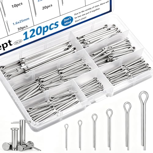 120Pcs Cotter Pins 304 Stainless Steel Cotter Pins Assortment Kit Tractor Pin Used for Hitch Pin Lock System, Trucks, Engine Repair in Towing Hitch Clips & Pins - size: 120Pcs 6-sizes