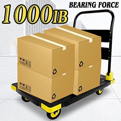Platform Truck Cart 1000LBS Chinco Star Folding Push Cart Dolly Portable Moving Dolly Cart with 360° Swivel 5'' Wheels Heavy Duty Foldable Flatbed Cart for Hand Moving (35L x24W x40H in) - size: 35"x24"-4 wheels