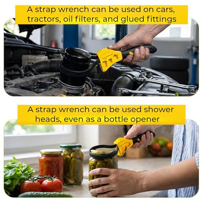 2-Pack Adjustable Rubber Strap Wrench Set, Heavy-Duty Oil Filter Wrench 6 inch & 8 inch Diameter, Non-Slip Belt Wrench for Jar Opener, Water Filter, Plumbing, Sink, Faucet Repair Tool