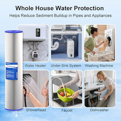 20" x 4.5" Pleated Sediment Water Filter Cartridge 20 Micron 6-Pack - size: 6 Count (Pack of 1), style: 20 Micron