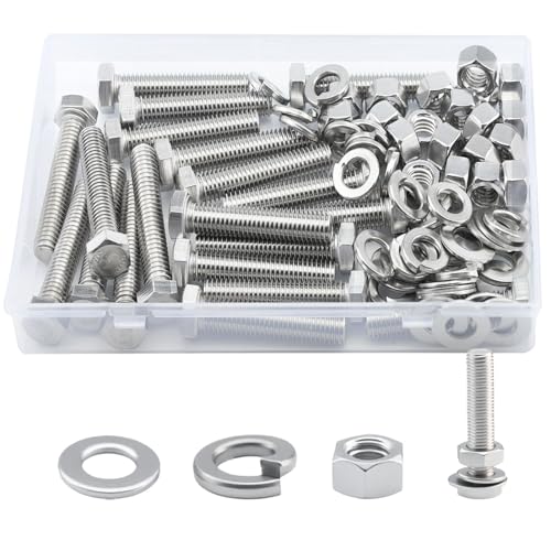 3/8-16x2 Hex Head Screw Bolt(20 PCS), Lock Nuts,Flat & Lock Washers Kits, 304 Stainless Steel 18-8,Fully Threaded. - size: 3/8-16 x 2"