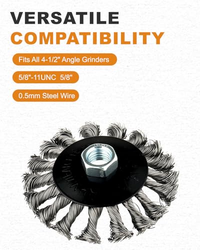 9 Pack 4 Inch Wire Wheel for 4 1/2 Angle Grinder, with 5/8" Thread Arbor