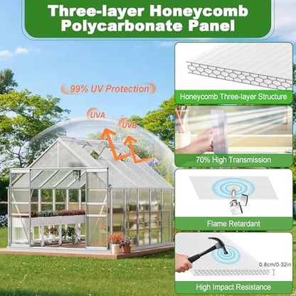 Quibbay 6PCS Polycarbonate Greenhouse Panels Sheets, 6' x 2' x 0.32'' Three-Layer Honeycomb Panels, UV Protected Corrugated Plastic Roof Panels, Clear Replacement Panels for Greenhouse Covering - style: 6' X 2' X 0.32''