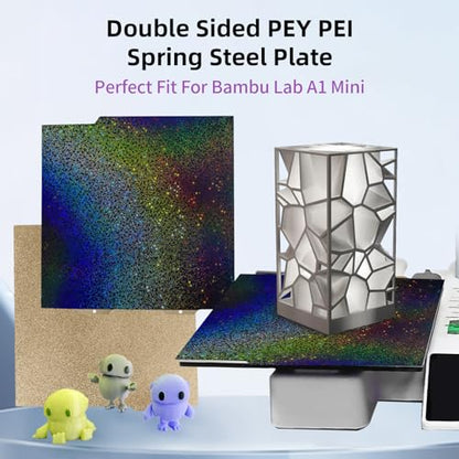 IdeaFormer-3D Rainbow Starry PEY+Textured PEI Build Plate for Bambu Lab A1 Mini, Double Sided PEY PEI Spring Steel Sheet 184x184mm for Bambu A1 Mini 3D Printers - color: Starry PEY+Textured PEI