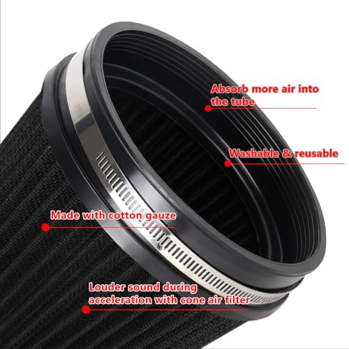 6" 152 mm High Flow Inlet Air Filter, Air Intake Cone Filter Replacement Performance Washable Clamp-On Dry, 8'' Tall(Black) - color: 8'' Tall-Black