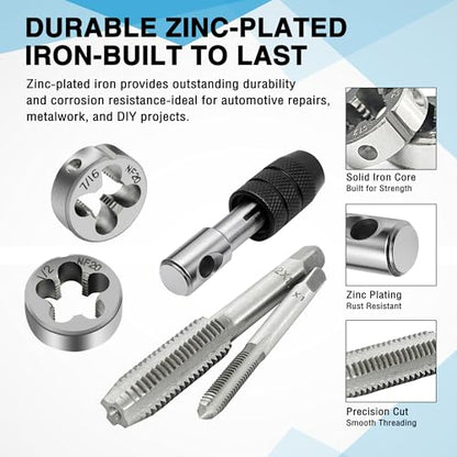 GMTOOLS 80pcs Tap and Die Set, SAE and Metric Tap Die Wrench Set, Metric Standard M3 to M12 Coarse Fine Rethreading Threads Bits for Cutting External and Internal Threads, NC, NF, NPT Repair Tools - style: 80 pcs
