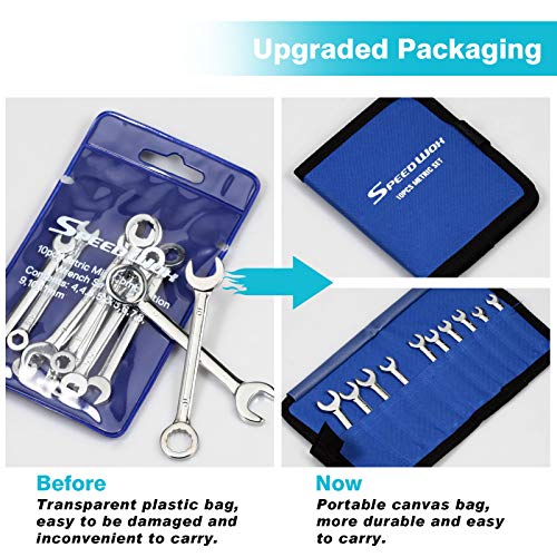 SPEEDWOX 10 Pcs Mini Combination Wrench Set, 4-11mm Open and Box End for Automotive, Industry, Electronics, Mechanic, Home, Hobby - High Carbon Steel - size: Metric
