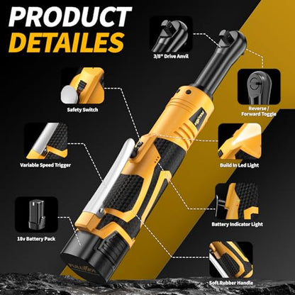 FULLYEA 3/8" Cordless Electric Ratchet Wrench Set,45Ft-lbs,Variable Speed