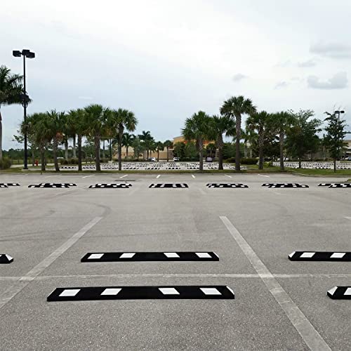 SmartSign Rubber Parking Curb, (Pack of 10) Heavy Duty Parking Stops with White Reflective Stripe Chevrons, 72" Long (6ft), Wheel Stops for Parking Lots/Garage/Cars/Trucks, Pre-Drilled Holes - color: 4. Black/White Pack of 10