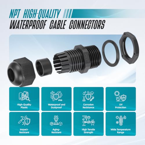 12 Pcs 1/2" NPT Cable Glands Waterproof Strain Relief Connector - color: 12 Pcs 1/2" NPT