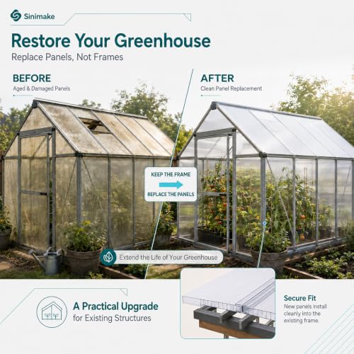 Sinimaka 10-Pack Polycarbonate Greenhouse Panels, 6 x 2 ft, 0.16 Twin-Wall Sheets, UV-Coated Translucent Roof Replacement for Greenhouses and Cold Frames - size: 6' x 2' x 0.16''