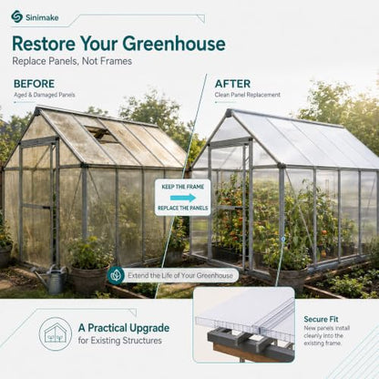 Sinimaka 10-Pack Polycarbonate Greenhouse Panels, 6 x 2 ft, 0.16 Twin-Wall Sheets, UV-Coated Translucent Roof Replacement for Greenhouses and Cold Frames - size: 6' x 2' x 0.16''