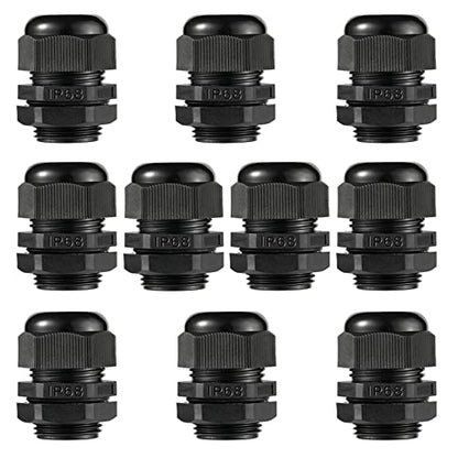 PENGLIN 10PCS Waterproof 3/4" NPT Strain Relief Nylon Cable Glands - color: Black, size: 3/4 Inch (10-Pack)