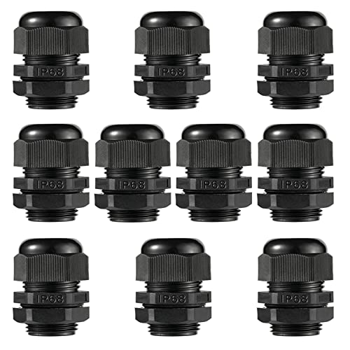 PENGLIN 10PCS Waterproof 3/4" NPT Strain Relief Nylon Cable Glands - color: Black, size: 3/4 Inch (10-Pack)