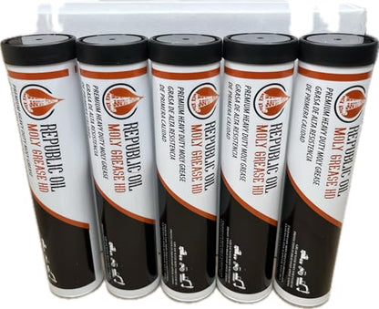 Republic Oil 5% Moly #1 Heavy Duty High Temp Grease 5 x14oz Construction Mining Pins and Bushings - size: 5 x 14 oz Tubes