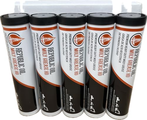 Republic Oil 5% Moly #1 Heavy Duty High Temp Grease 5 x14oz Construction Mining Pins and Bushings - size: 5 x 14 oz Tubes