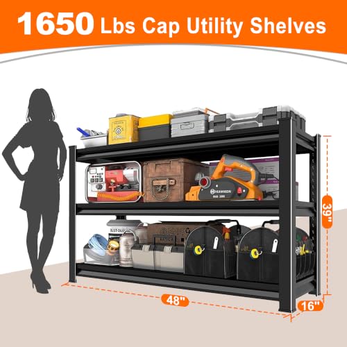 Metal Storage Garage Shelving - 48" W x 16" D x 39" H Black - size: 3T-BK-48"Wx16"D